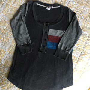 Rebel Yell Red White Blue Accent Thermal Deep Neckline 3/4 Sleeve T Shirt M